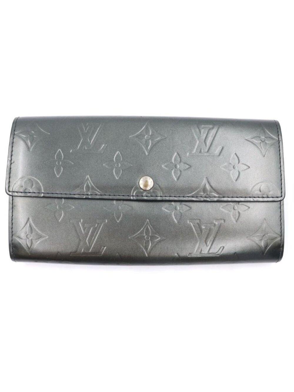 Louis Vuitton Monogram Matte Portefeuille Sarah Wallet Card Case Metallic Gray